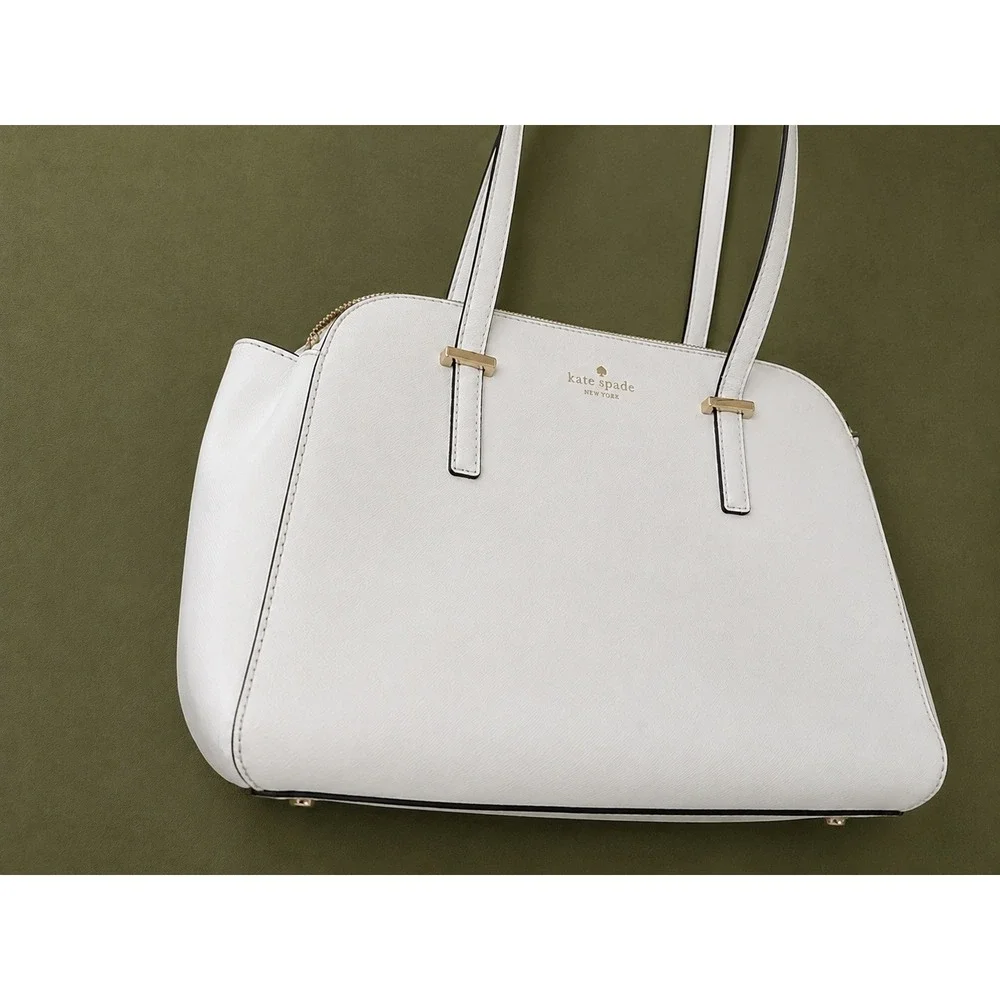 Kate Spade New York Large White Saffiano Leather Tote Bag Gold Hardware